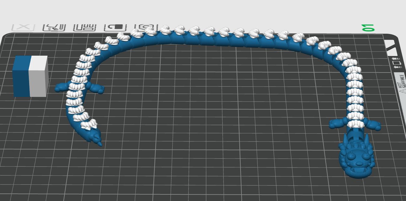 Doofy Dragon design preview, articulated blue body curled into a loop with white tufts