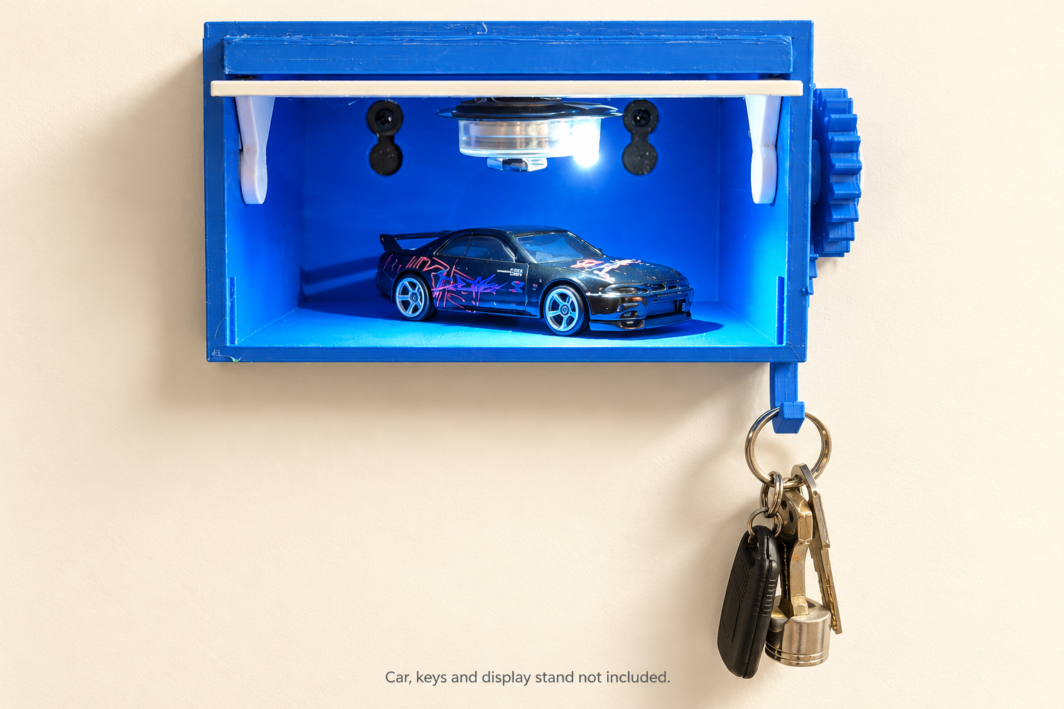 Blue Yeti Baby Garage with the door open, LED lighting and display car